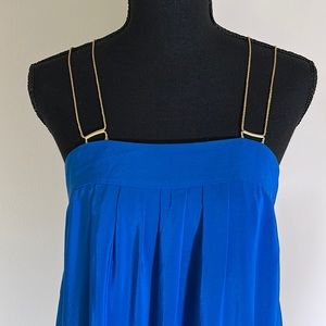 Anthropologie Goddess vibrant blue dress with gold straps Sz 6